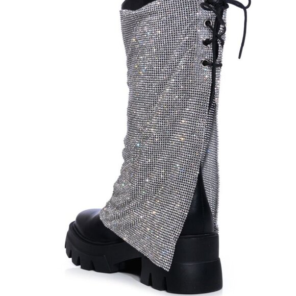 BLOOMFIELD RHINSTONE CRYSTAL BLING CHAINMAIL BOOTS - BLACK 7 - Picture 2 of 8